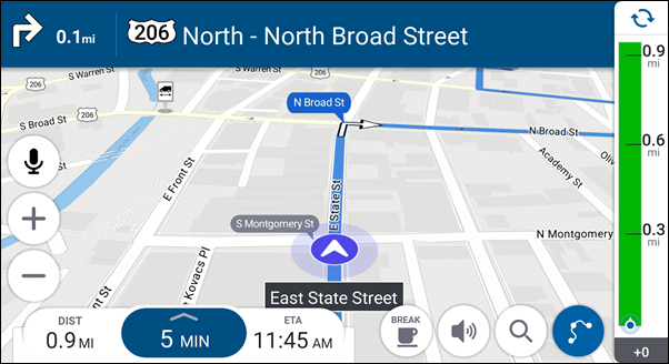 Street names on navigation screen