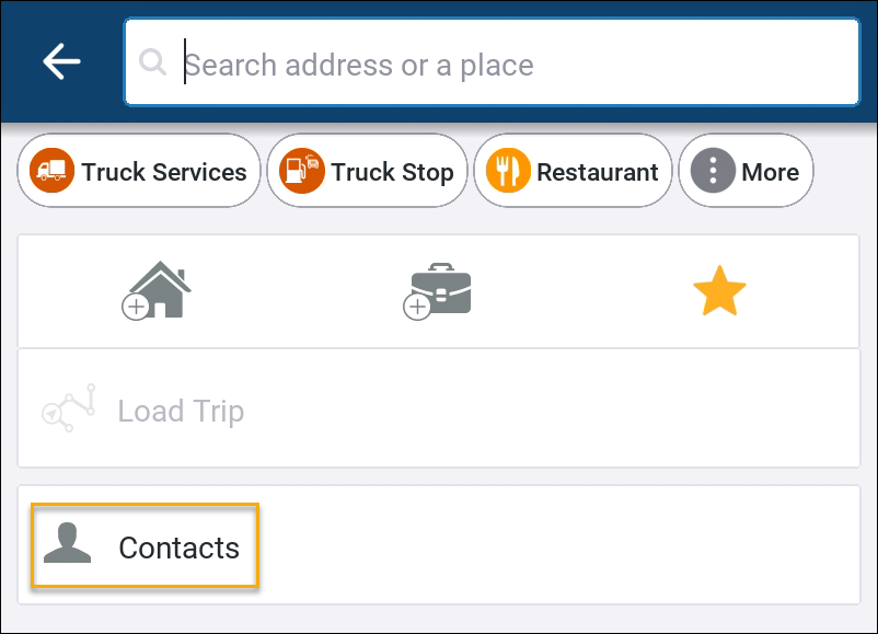 Contacts screen