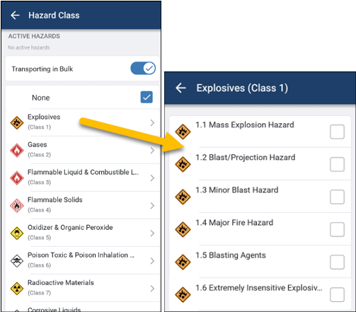 Hazard classes in CoPilot