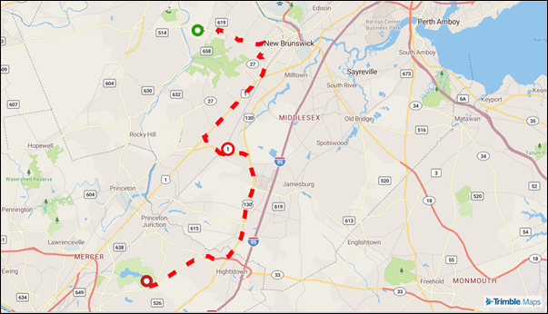dashed line route path